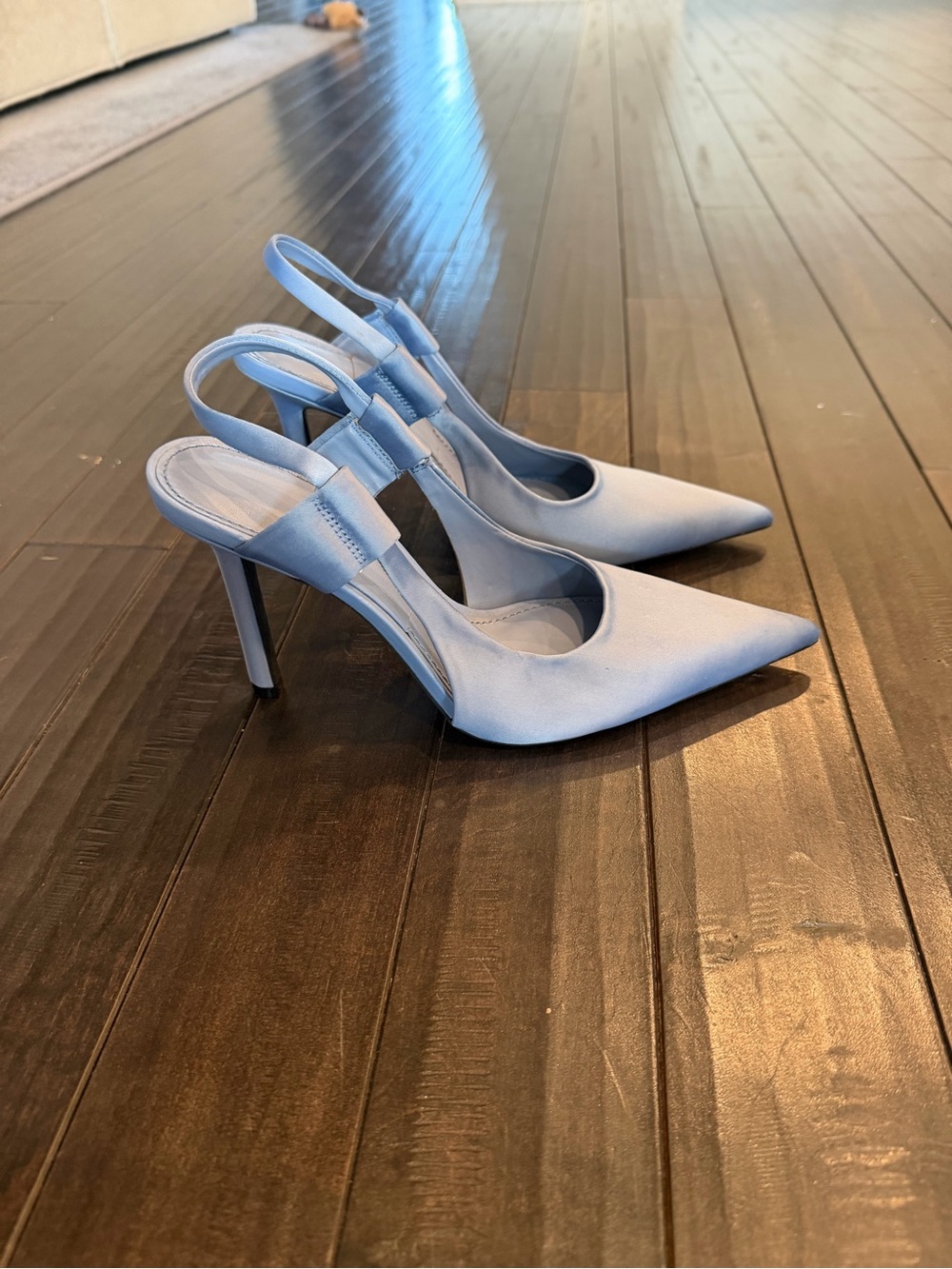 Zara Blue Pointed-Toe Slingback Stiletto Heels